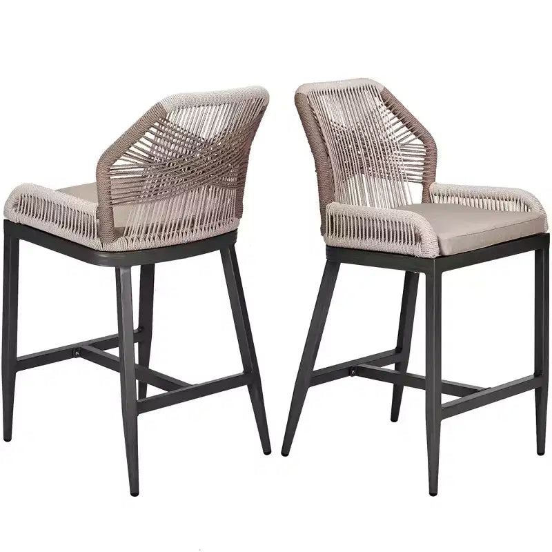 Counter Height Bar Stools Set of 2 Rattan Woven Barstools with Back and Arms