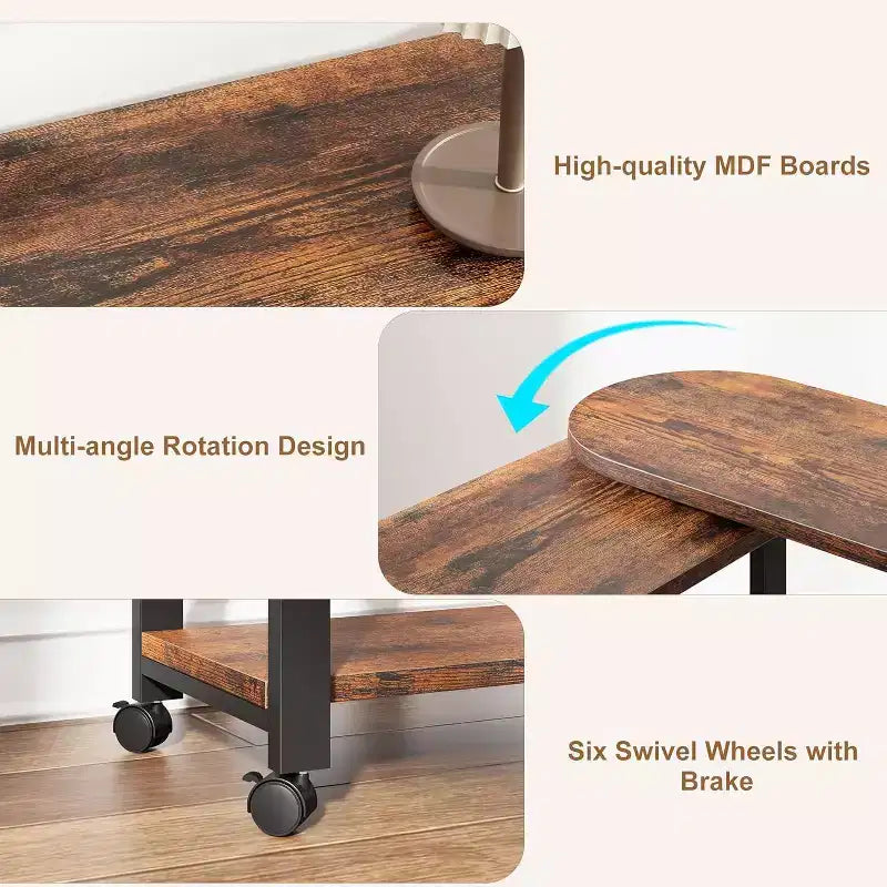 Sofa Table 360Rotating Tabletop End Table 2-Tier Side Table with Charging Station and Side Storage Pocket for Living Room Bedroom & Entryway