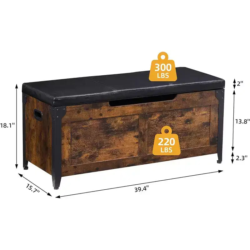 Storage Bench Retro Wooden Storage Chest with 2 Safety Hinges Loads 300 lb Storage Ottoman Bench for Bedroom Living Room Rustic