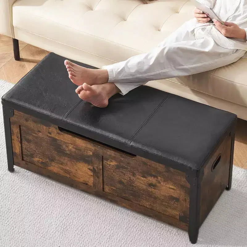 Storage Bench Retro Wooden Storage Chest with 2 Safety Hinges Loads 300 lb Storage Ottoman Bench for Bedroom Living Room Rustic