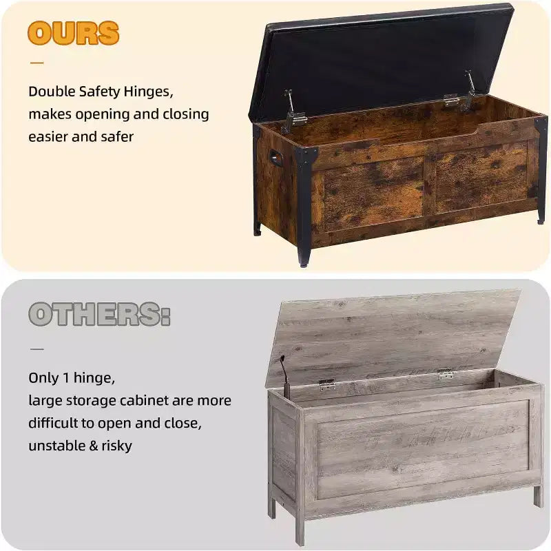 Storage Bench Retro Wooden Storage Chest with 2 Safety Hinges Loads 300 lb Storage Ottoman Bench for Bedroom Living Room Rustic