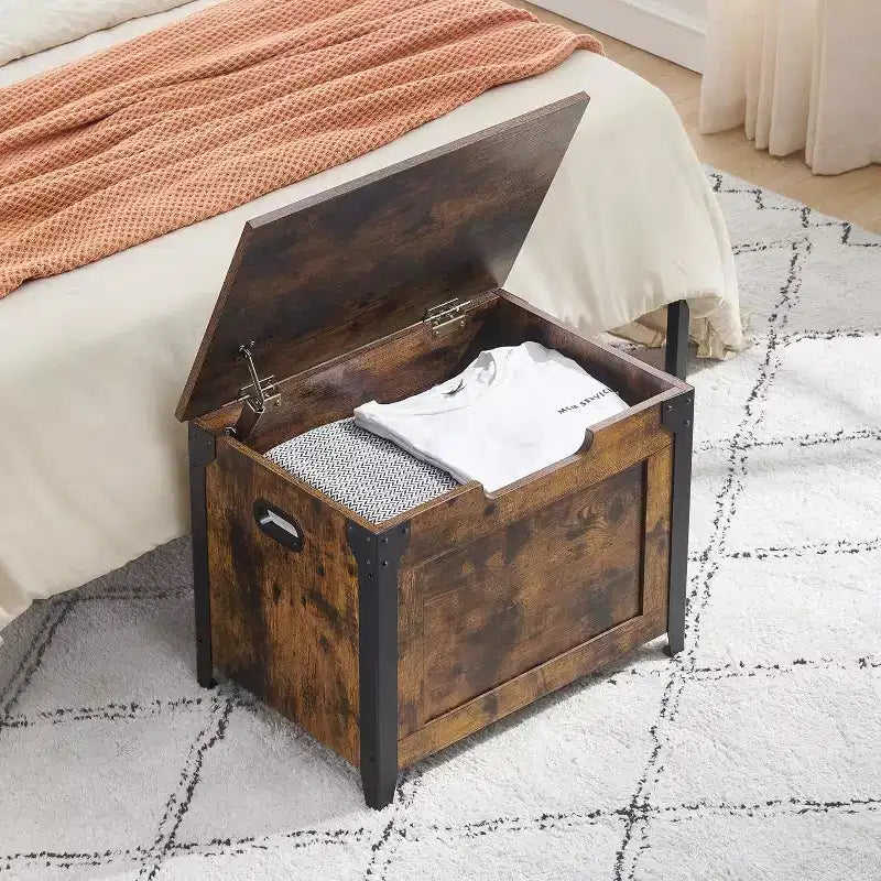 Storage Bench Retro Wooden Storage Chest with 2 Safety Hinges Loads 300 lb Storage Ottoman Bench for Bedroom Living Room Rustic