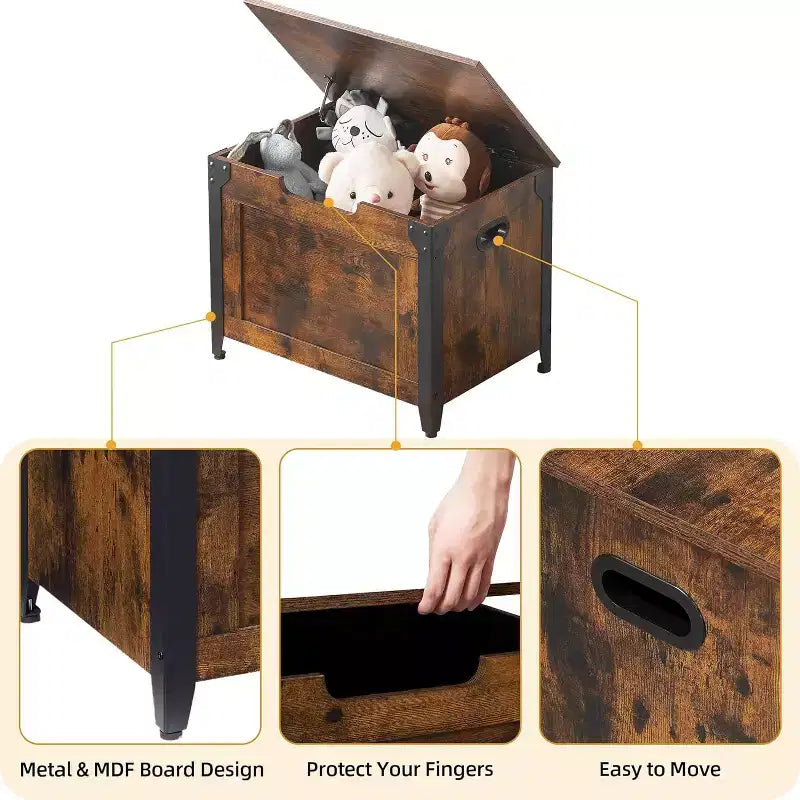 Storage Bench Retro Wooden Storage Chest with 2 Safety Hinges Loads 300 lb Storage Ottoman Bench for Bedroom Living Room Rustic