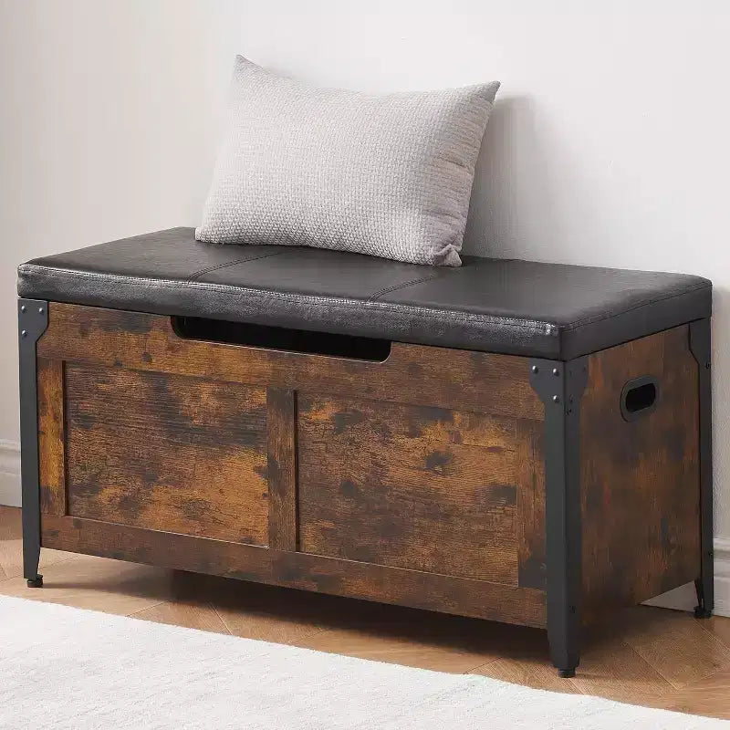 Storage Bench Retro Wooden Storage Chest with 2 Safety Hinges Loads 300 lb Storage Ottoman Bench for Bedroom Living Room Rustic
