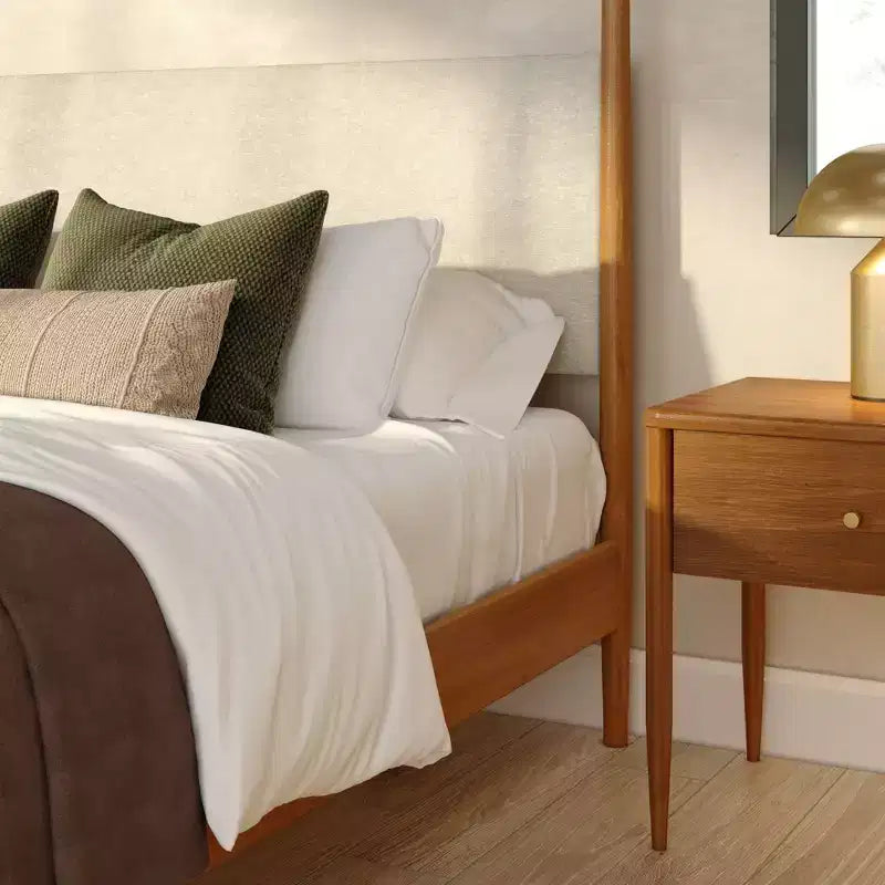 Harbor Queen Canopy Bed with Upholstered Headboard Blonde/ Swiss Coffee (MD2411-01)