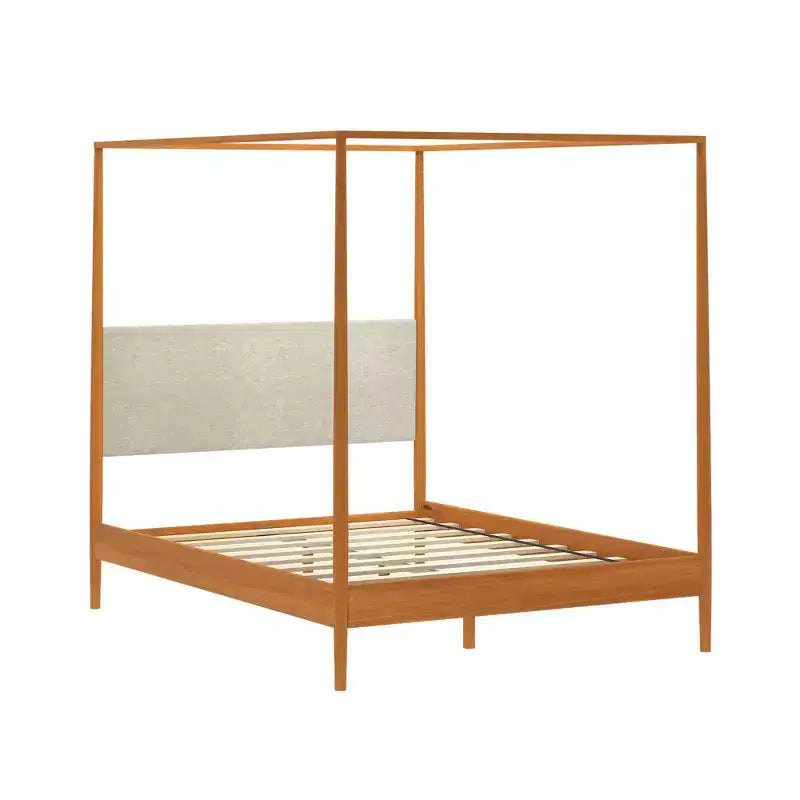 Harbor Queen Canopy Bed with Upholstered Headboard Blonde/ Swiss Coffee (MD2411-01)