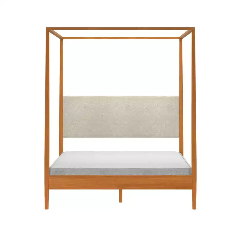 Harbor Queen Canopy Bed with Upholstered Headboard Blonde/ Swiss Coffee (MD2411-01)