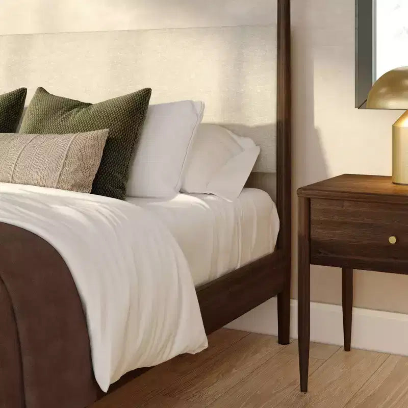 Harbor Queen Canopy Bed with Upholstered Headboard Blonde/ Swiss Coffee (MD2411-01)