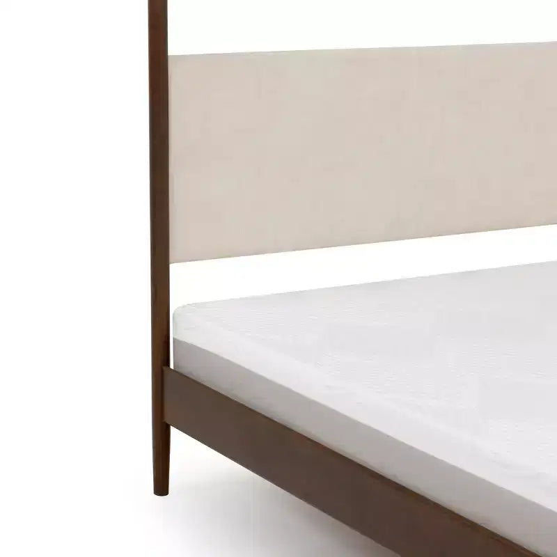 Harbor Queen Canopy Bed with Upholstered Headboard Blonde/ Swiss Coffee (MD2411-01)