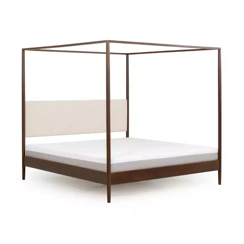 Harbor Queen Canopy Bed with Upholstered Headboard Blonde/ Swiss Coffee (MD2411-01)