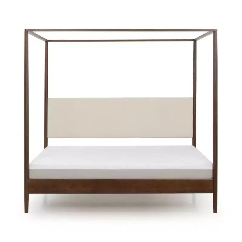 Harbor Queen Canopy Bed with Upholstered Headboard Blonde/ Swiss Coffee (MD2411-01)