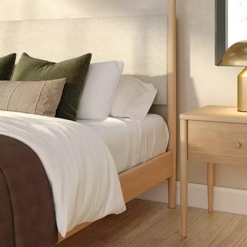 Harbor Queen Canopy Bed with Upholstered Headboard Blonde/ Swiss Coffee (MD2411-01)