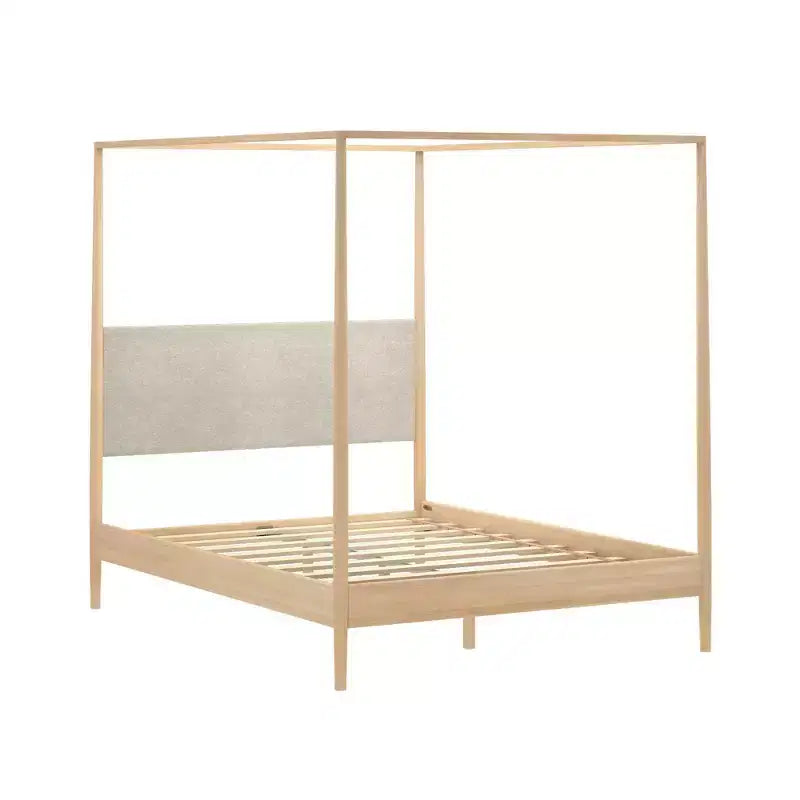 Harbor Queen Canopy Bed with Upholstered Headboard Blonde/ Swiss Coffee (MD2411-01)