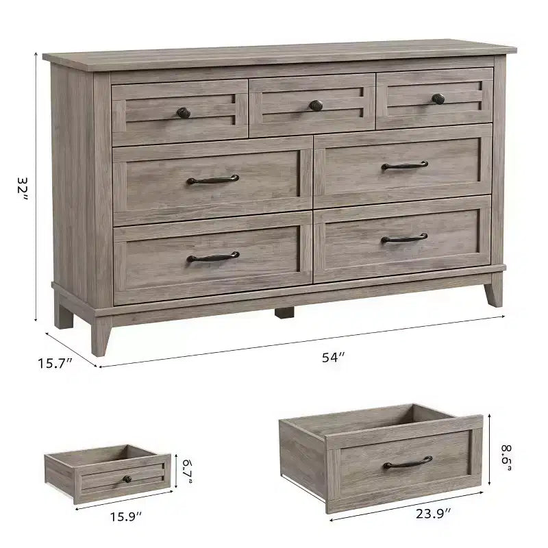 GustoWave 54 7-Drawer Dresser with Anti-Tip Safety Feature - Modern Storage Chest for Bedroom or Living Room
