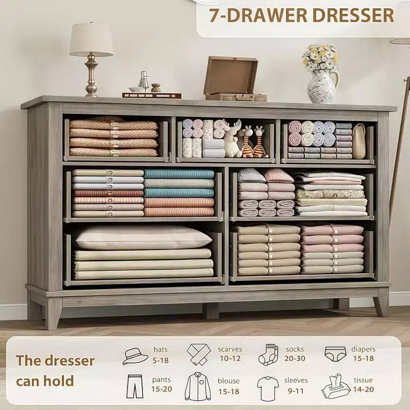 GustoWave 54 7-Drawer Dresser with Anti-Tip Safety Feature - Modern Storage Chest for Bedroom or Living Room