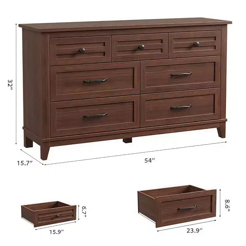 GustoWave 54 7-Drawer Dresser with Anti-Tip Safety Feature - Modern Storage Chest for Bedroom or Living Room