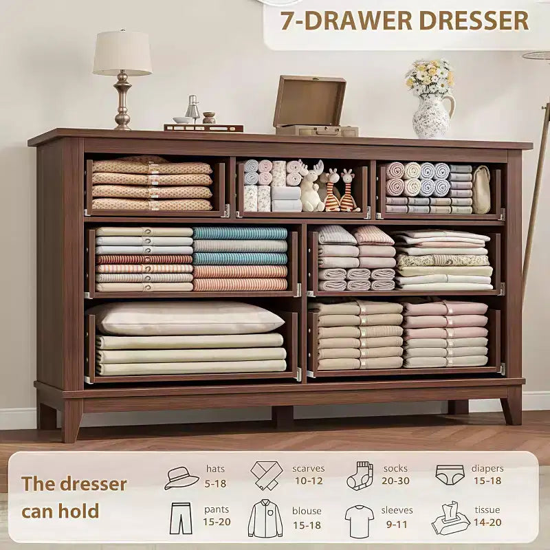GustoWave 54 7-Drawer Dresser with Anti-Tip Safety Feature - Modern Storage Chest for Bedroom or Living Room
