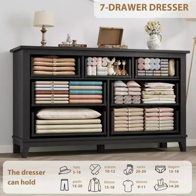 GustoWave 54 7-Drawer Dresser with Anti-Tip Safety Feature - Modern Storage Chest for Bedroom or Living Room