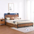 Queen Bed Frame 4 Drawers and Storage Headboard Metal Platform Bed Easy Assembly No Box Spring Needed