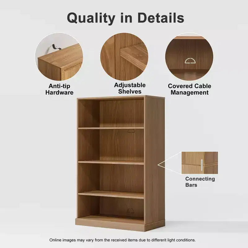 PexFix 49x31x16 Doorless Wood Bookshelf Storage Cabinet Bookcase&Office Cabinet for Kitchen Bedroom Entryway Living Room Dinning Room Natural