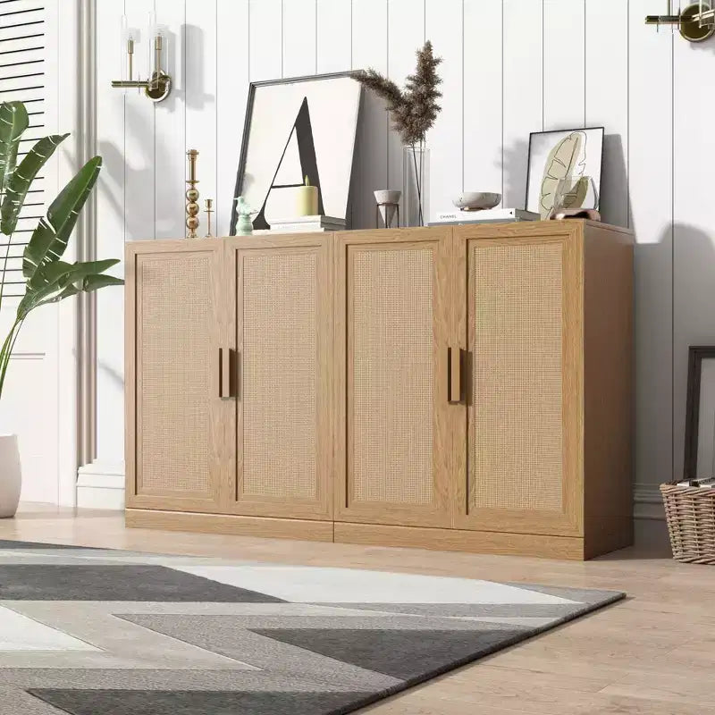 PexFix 36 Modular Sideboard Cabinet with Storage Farmhouse Buffet Cabinet with Rattan Doors for Living Room Kitchen Dining Room Entryway Natural