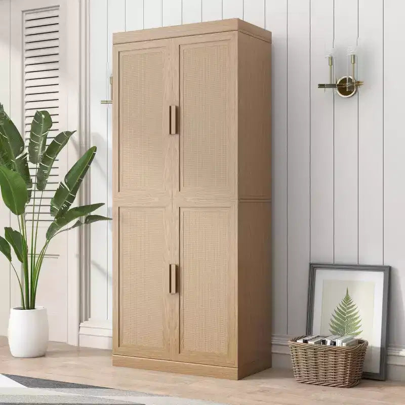 PexFix 36 Modular Sideboard Cabinet with Storage Farmhouse Buffet Cabinet with Rattan Doors for Living Room Kitchen Dining Room Entryway Natural