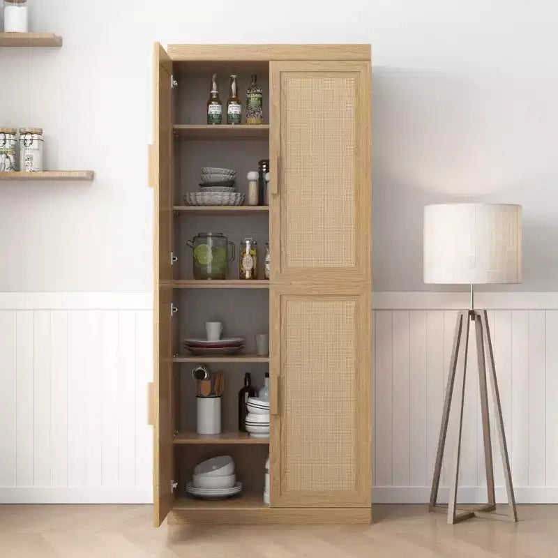 PexFix 36 Modular Sideboard Cabinet with Storage Farmhouse Buffet Cabinet with Rattan Doors for Living Room Kitchen Dining Room Entryway Natural