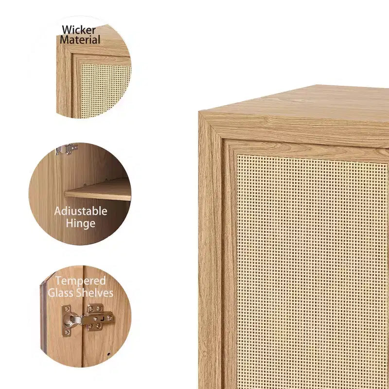 PexFix 36 Modular Sideboard Cabinet with Storage Farmhouse Buffet Cabinet with Rattan Doors for Living Room Kitchen Dining Room Entryway Natural