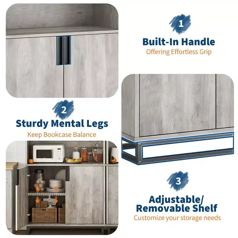 Bookcase with Door 5-Tier Farmhouse-Style Floor-Standing Display Shelving Unit with Storage Cabinet and Adjustable Shelves Suitable for Bedrooms