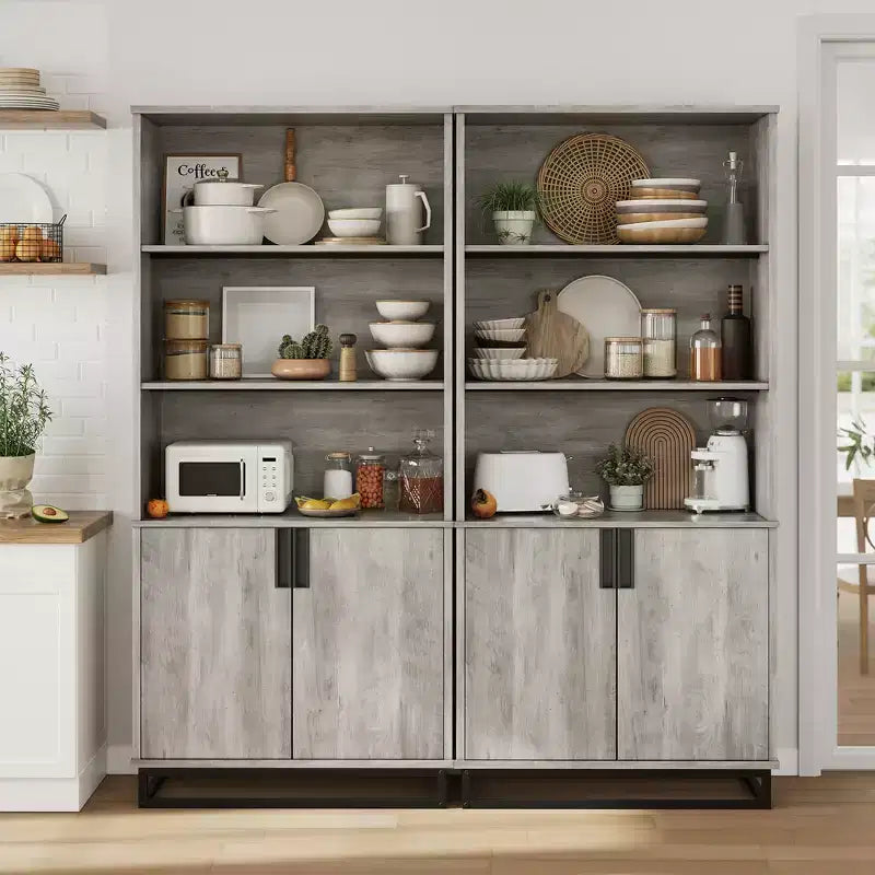 Bookcase with Door 5-Tier Farmhouse-Style Floor-Standing Display Shelving Unit with Storage Cabinet and Adjustable Shelves Suitable for Bedrooms