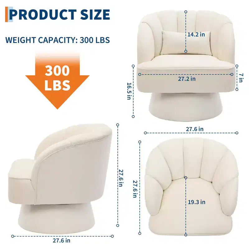 Modern Swivel Barrel Accent Chair 360 Teddy Fabric Upholstered Armchair with Striped Backrest & Plush Padding Comfy Round Lounge Chair
