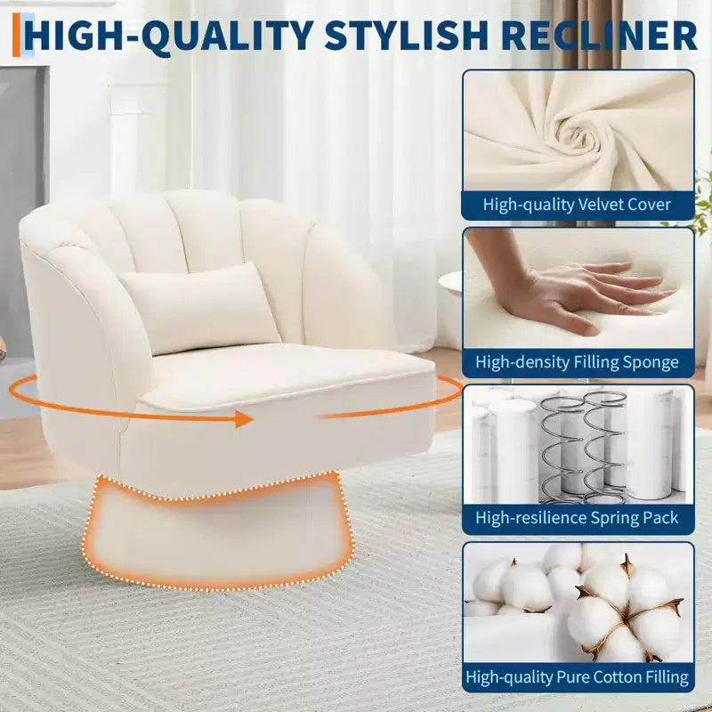 Modern Swivel Barrel Accent Chair 360 Teddy Fabric Upholstered Armchair with Striped Backrest & Plush Padding Comfy Round Lounge Chair