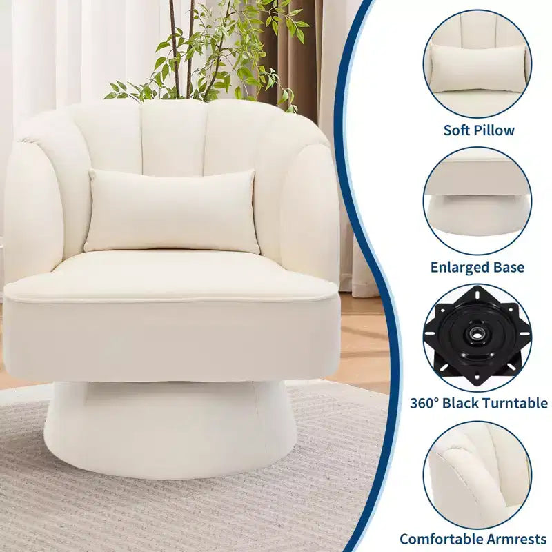 Modern Swivel Barrel Accent Chair 360 Teddy Fabric Upholstered Armchair with Striped Backrest & Plush Padding Comfy Round Lounge Chair