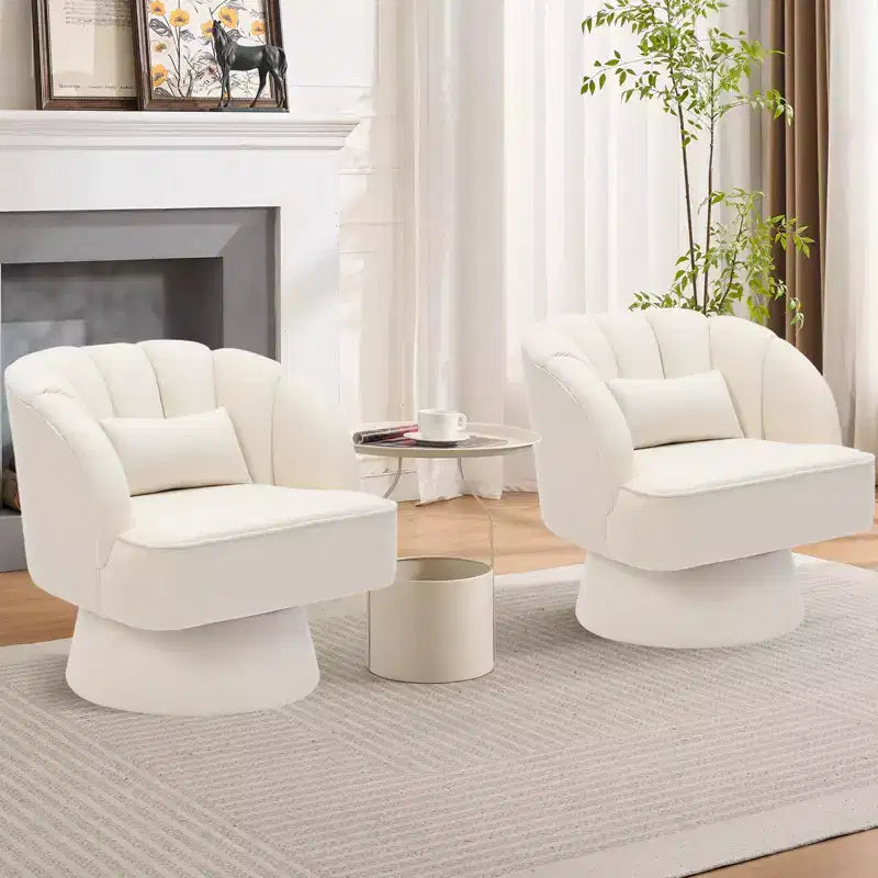 Modern Swivel Barrel Accent Chair 360 Teddy Fabric Upholstered Armchair with Striped Backrest & Plush Padding Comfy Round Lounge Chair