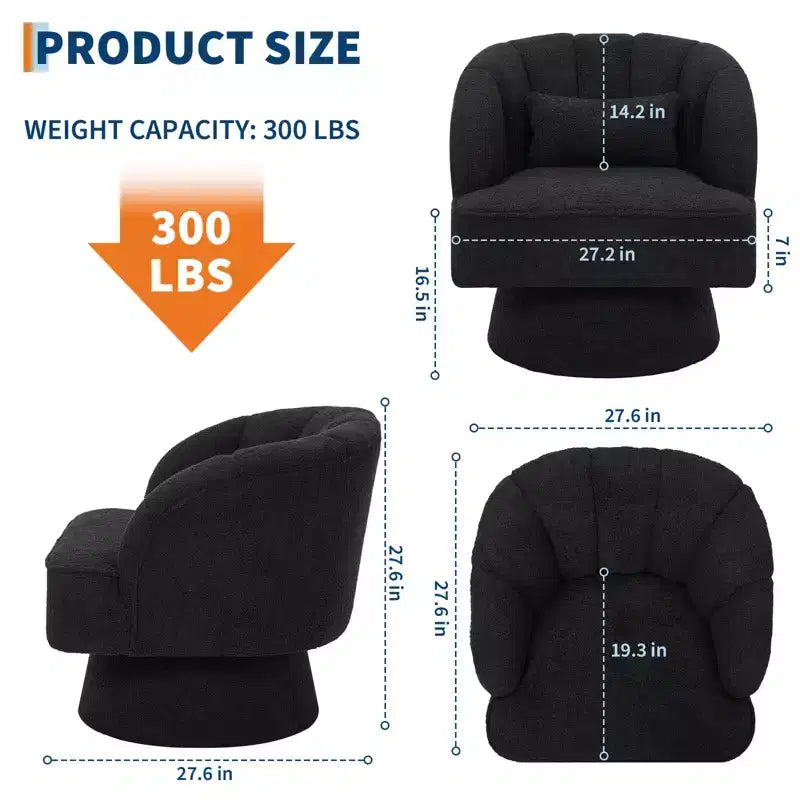Modern Swivel Barrel Accent Chair 360 Teddy Fabric Upholstered Armchair with Striped Backrest & Plush Padding Comfy Round Lounge Chair