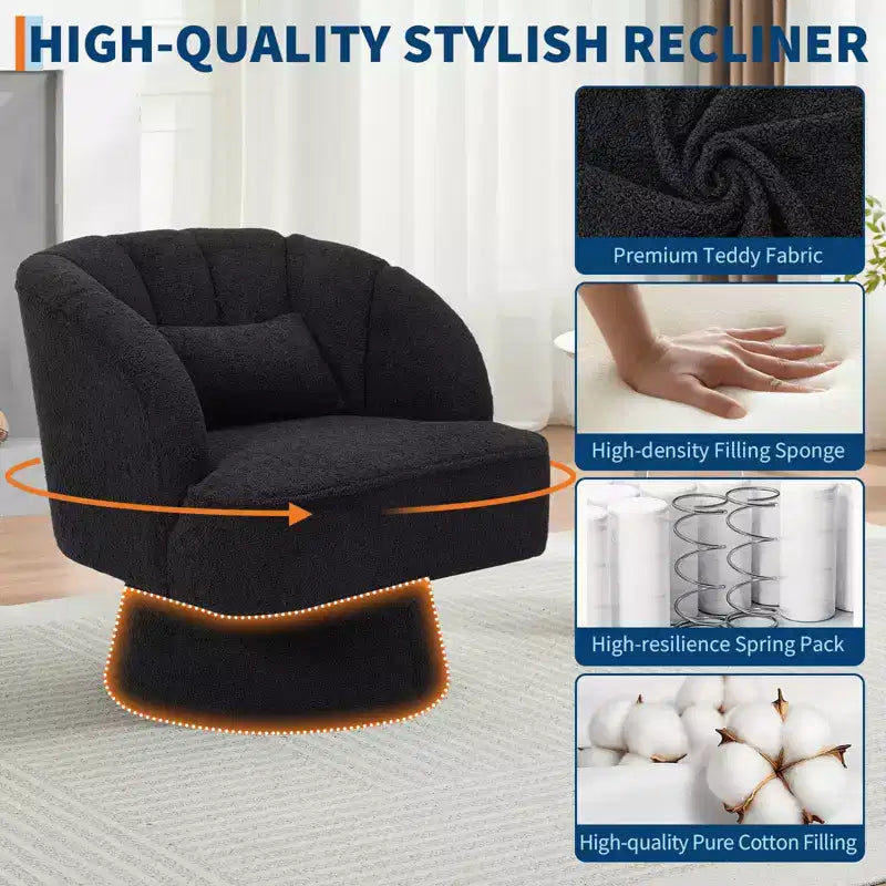 Modern Swivel Barrel Accent Chair 360 Teddy Fabric Upholstered Armchair with Striped Backrest & Plush Padding Comfy Round Lounge Chair