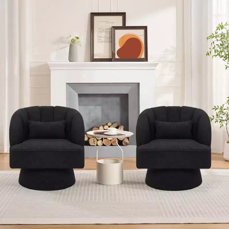 Modern Swivel Barrel Accent Chair 360 Teddy Fabric Upholstered Armchair with Striped Backrest & Plush Padding Comfy Round Lounge Chair