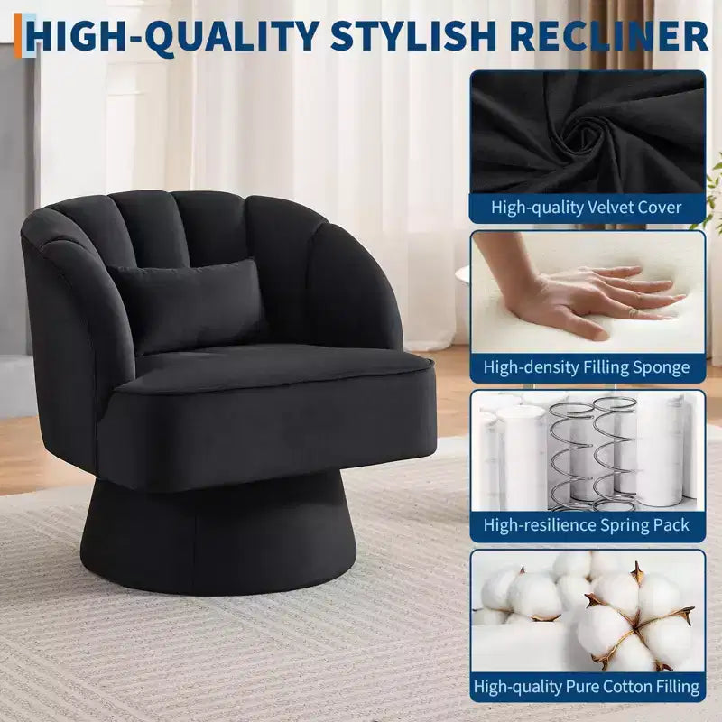 Modern Swivel Barrel Accent Chair 360 Teddy Fabric Upholstered Armchair with Striped Backrest & Plush Padding Comfy Round Lounge Chair