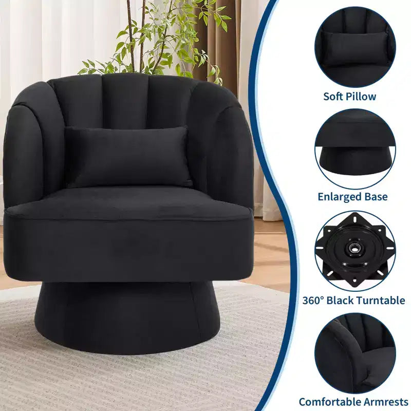 Modern Swivel Barrel Accent Chair 360 Teddy Fabric Upholstered Armchair with Striped Backrest & Plush Padding Comfy Round Lounge Chair