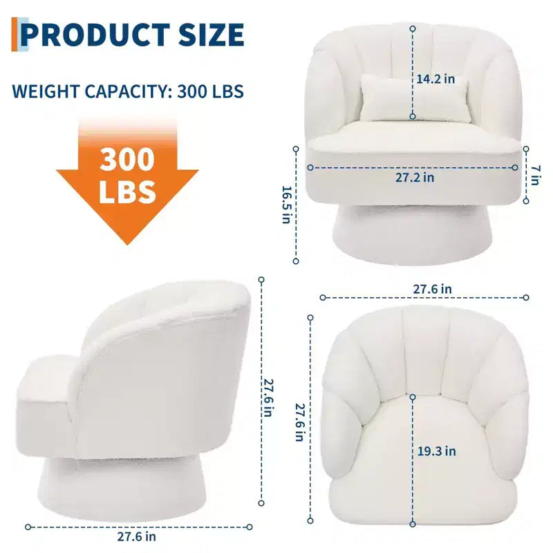 Modern Swivel Barrel Accent Chair 360 Teddy Fabric Upholstered Armchair with Striped Backrest & Plush Padding Comfy Round Lounge Chair