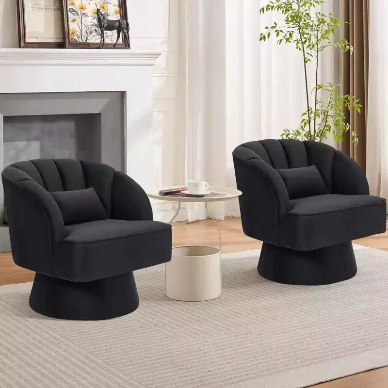 Modern Swivel Barrel Accent Chair 360 Teddy Fabric Upholstered Armchair with Striped Backrest & Plush Padding Comfy Round Lounge Chair