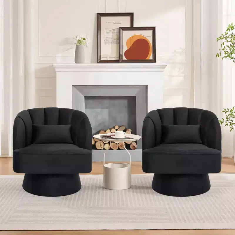 Modern Swivel Barrel Accent Chair 360 Teddy Fabric Upholstered Armchair with Striped Backrest & Plush Padding Comfy Round Lounge Chair