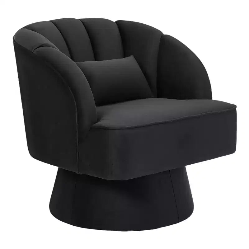 Modern Swivel Barrel Accent Chair 360 Teddy Fabric Upholstered Armchair with Striped Backrest & Plush Padding Comfy Round Lounge Chair