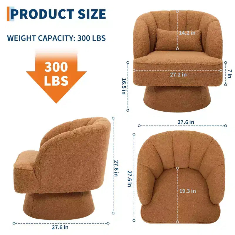 Modern Swivel Barrel Accent Chair 360 Teddy Fabric Upholstered Armchair with Striped Backrest & Plush Padding Comfy Round Lounge Chair