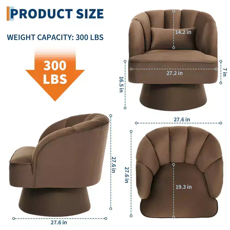 Modern Swivel Barrel Accent Chair 360 Teddy Fabric Upholstered Armchair with Striped Backrest & Plush Padding Comfy Round Lounge Chair