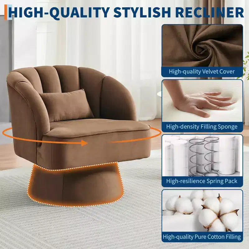 Modern Swivel Barrel Accent Chair 360 Teddy Fabric Upholstered Armchair with Striped Backrest & Plush Padding Comfy Round Lounge Chair