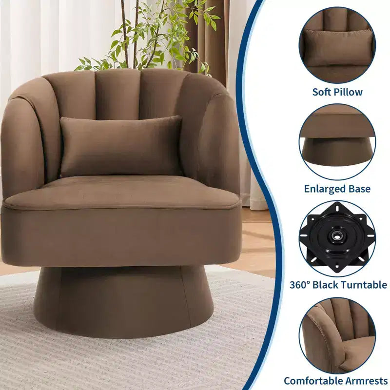Modern Swivel Barrel Accent Chair 360 Teddy Fabric Upholstered Armchair with Striped Backrest & Plush Padding Comfy Round Lounge Chair