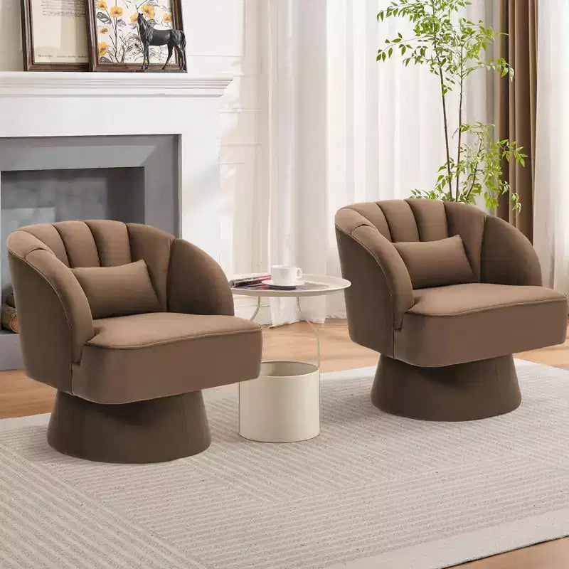 Modern Swivel Barrel Accent Chair 360 Teddy Fabric Upholstered Armchair with Striped Backrest & Plush Padding Comfy Round Lounge Chair