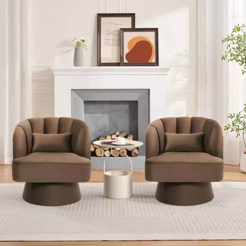 Modern Swivel Barrel Accent Chair 360 Teddy Fabric Upholstered Armchair with Striped Backrest & Plush Padding Comfy Round Lounge Chair