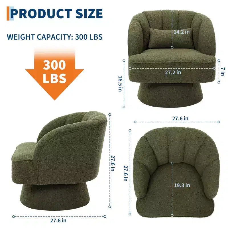 Modern Swivel Barrel Accent Chair 360 Teddy Fabric Upholstered Armchair with Striped Backrest & Plush Padding Comfy Round Lounge Chair